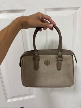 Liz Claiborne Beige Canvas Satchel with Brown Leather Trim